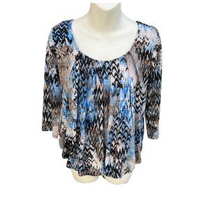 Andria Lieu 3/4 Sleeve Scoop Neck Balloon Hem Blouse Top Blue & Black Size S